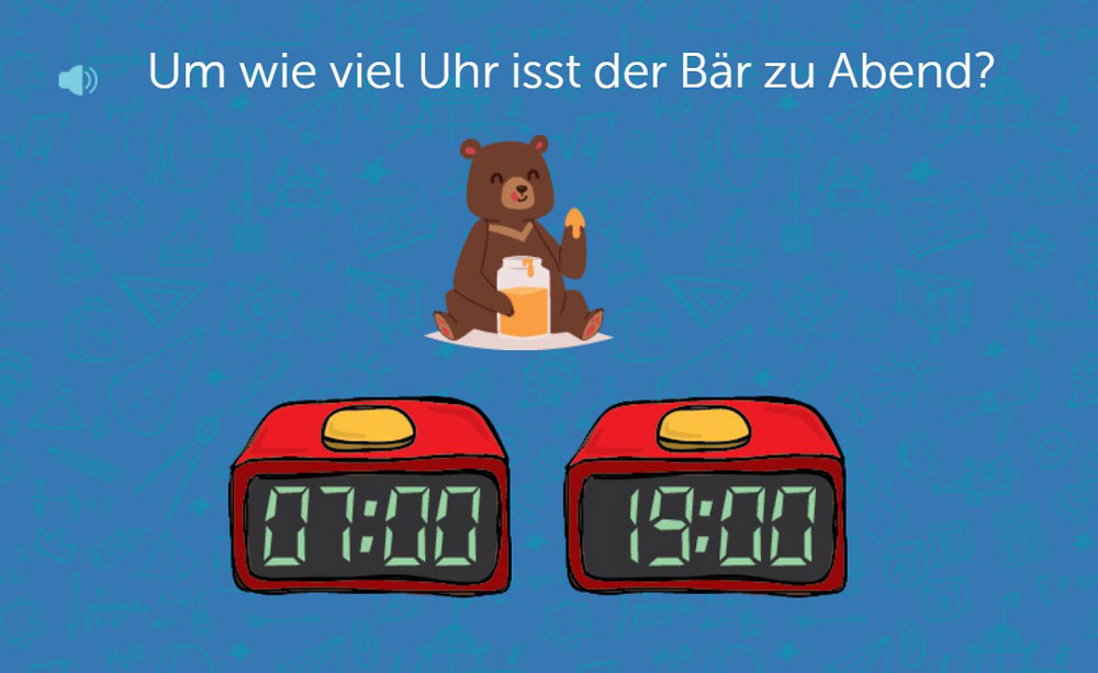 Bär mit Honigglas und zwei digitalen Uhren mit den Zeiten 07:00 und 19:00 zur Auswahl.