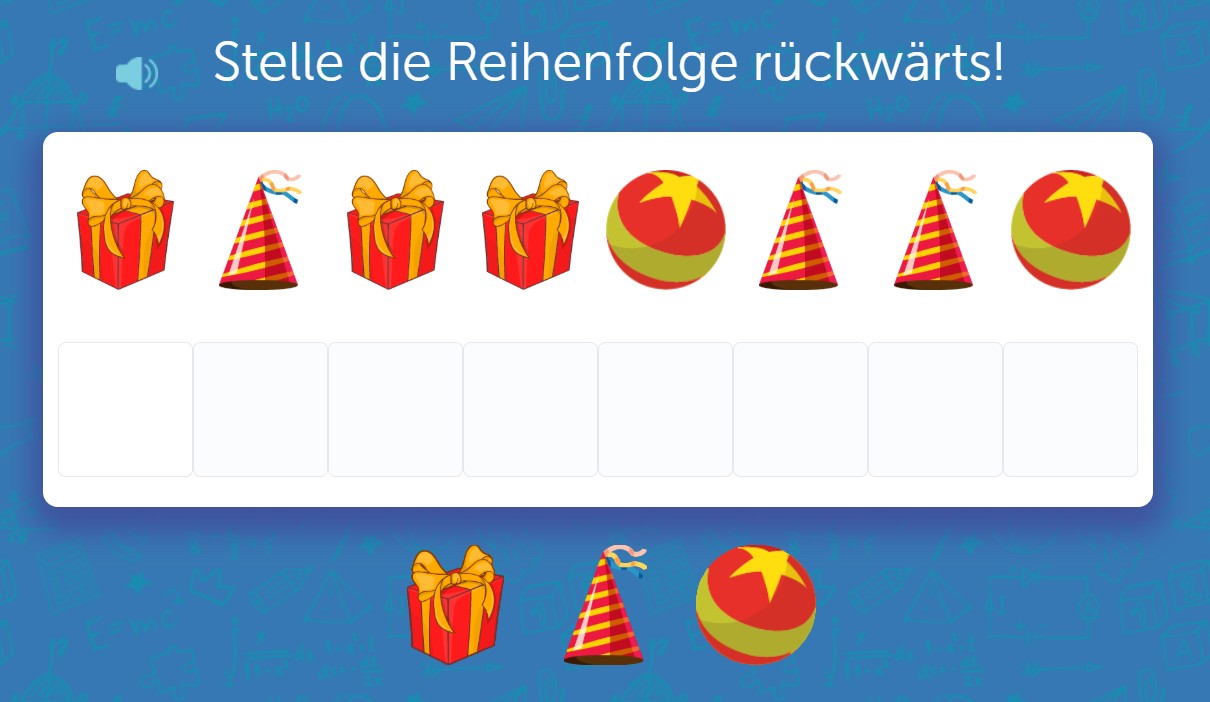 Partyhüte, Geschenke und Bälle in umgekehrter Reihenfolge anordnen
