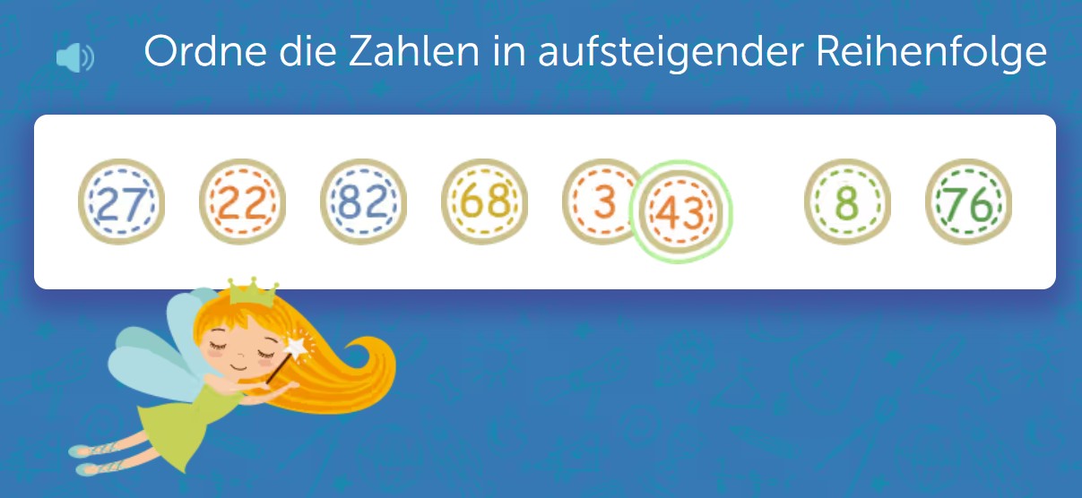 Zahlen ordnen: bunte Kreise mit zweistelligen Zahlen