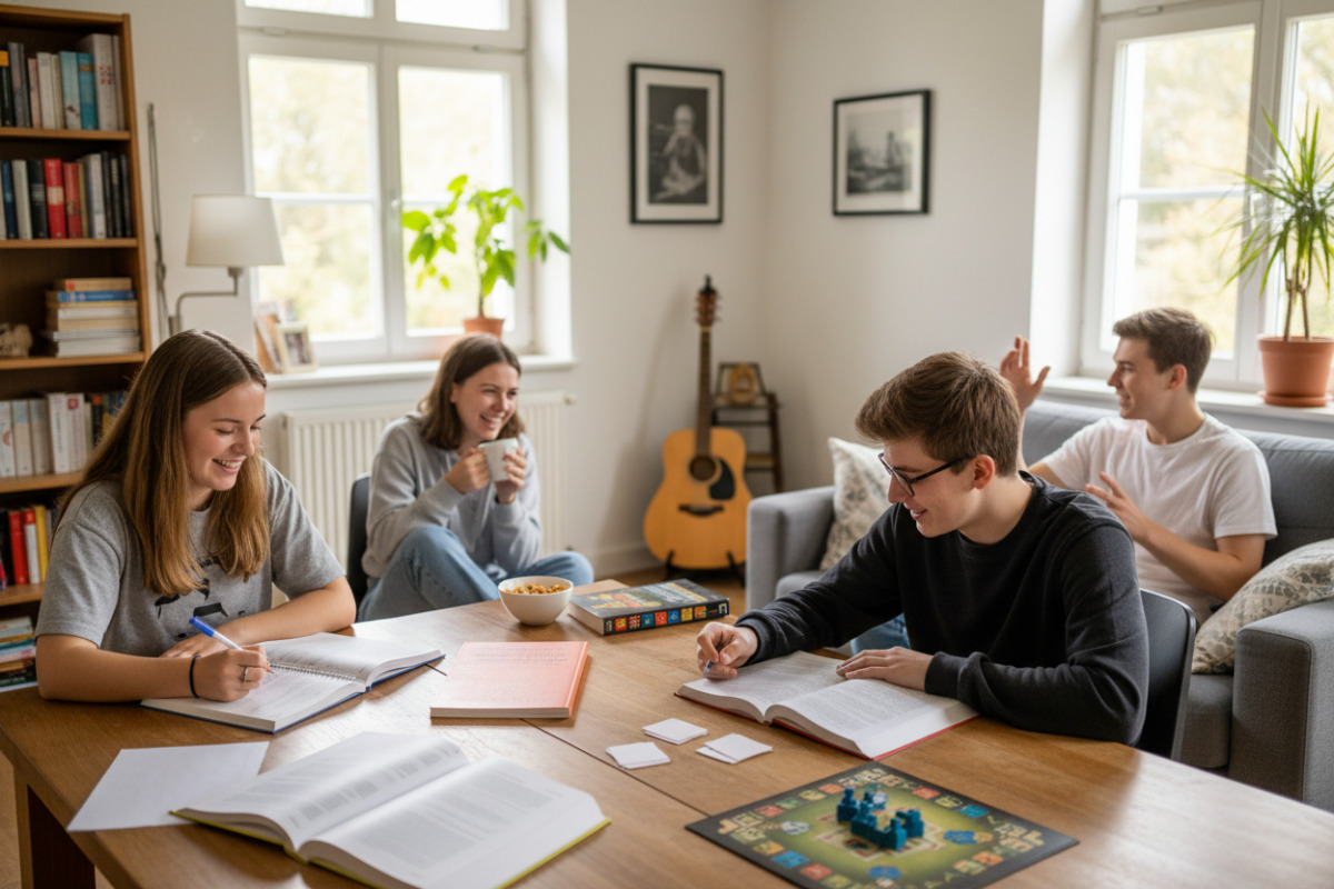 Alltagsszenen, die zeigen, wie Planung, Lernen, Pausen und Gespräche den Weg zum Abitur erleichtern können