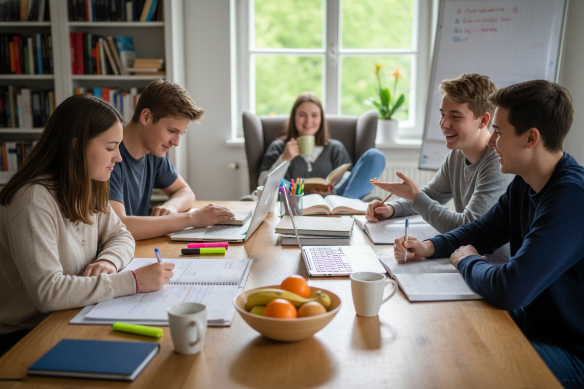Alltagsszenen, die zeigen, wie Planung, Lernen, Pausen und Gespräche den Weg zum Abitur erleichtern können