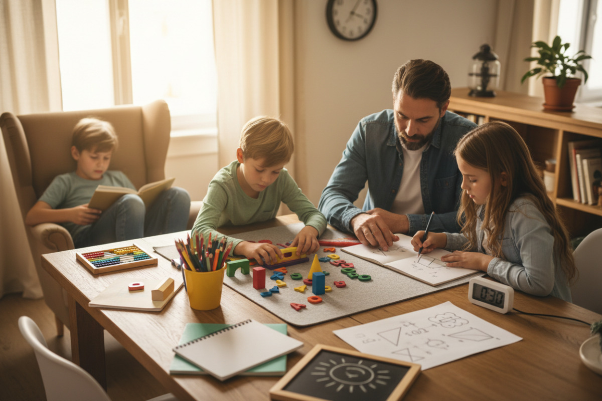 Lernmomente aus dem Familienalltag Lesen, Materialien ordnen, Mathe skizzieren, Zeit begrenzen und Ergebnisse