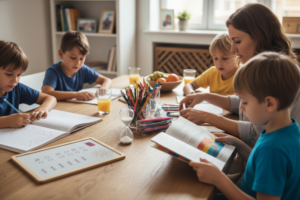 Lernmomente aus dem Familienalltag Lesen, Materialien ordnen, Mathe skizzieren, Zeit begrenzen und Ergebnisse