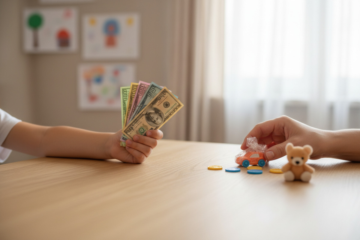 Abb. Mit Spielgeld und kleinen Preisen wird Rückgeld greifbar.