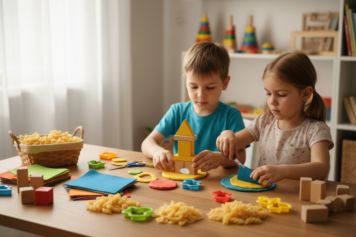 Formenlernen mit Alltagsmaterialien kneten, schneiden, sortieren und gemeinsam bauen
