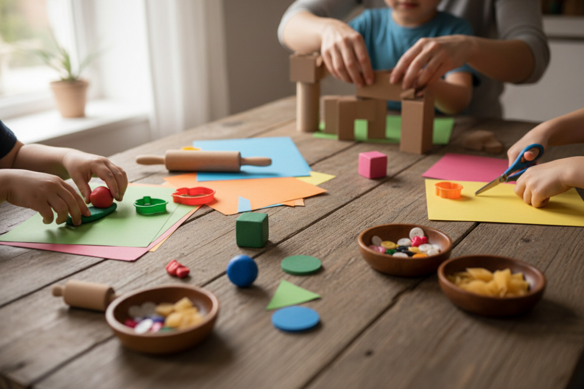 Formenlernen mit Alltagsmaterialien kneten, schneiden, sortieren und gemeinsam bauen