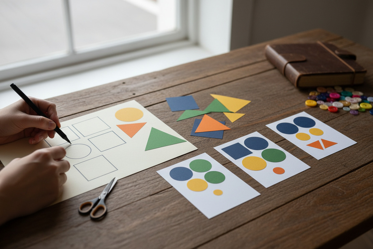 Abb. Mit Zeichnen, Ausschneiden und Sortieren werden Eigenschaften sichtbar.