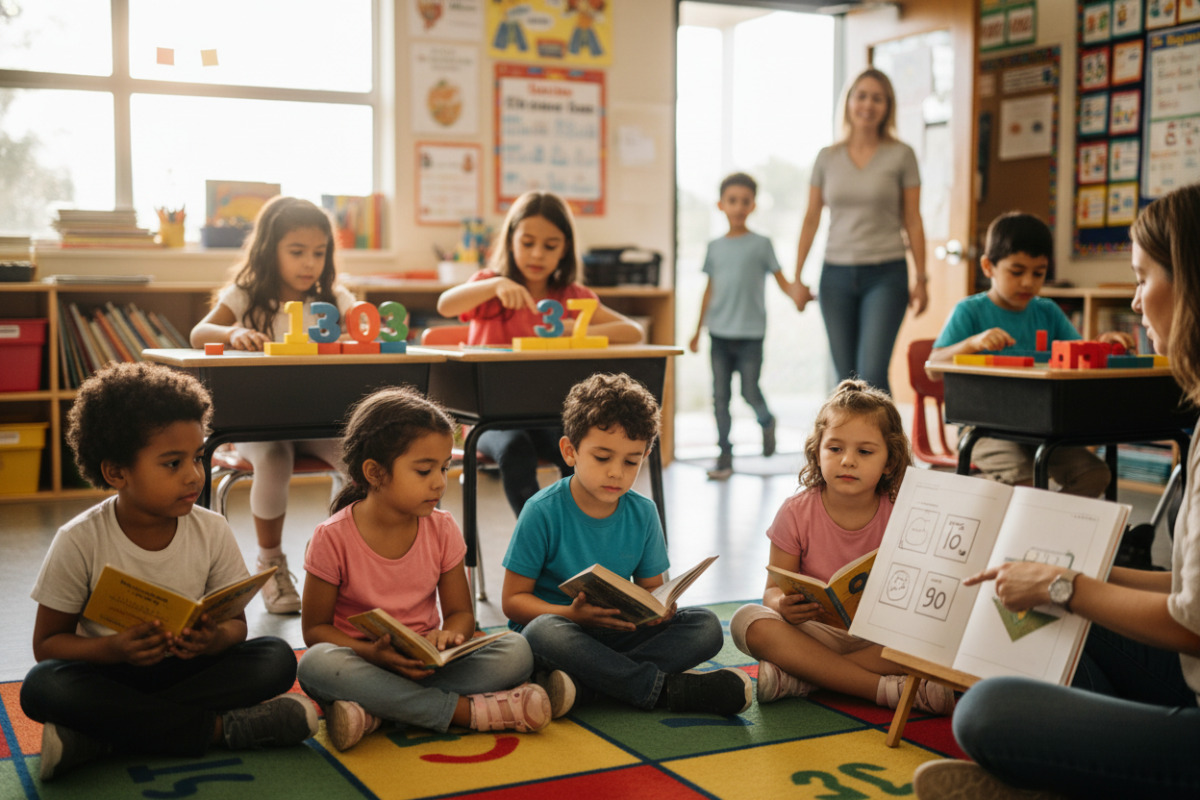Alltagsszenen zeigen, wie kurze Lese-, Mathe- und Übergangsrituale Kinder in der zweiten Klasse verlässlich