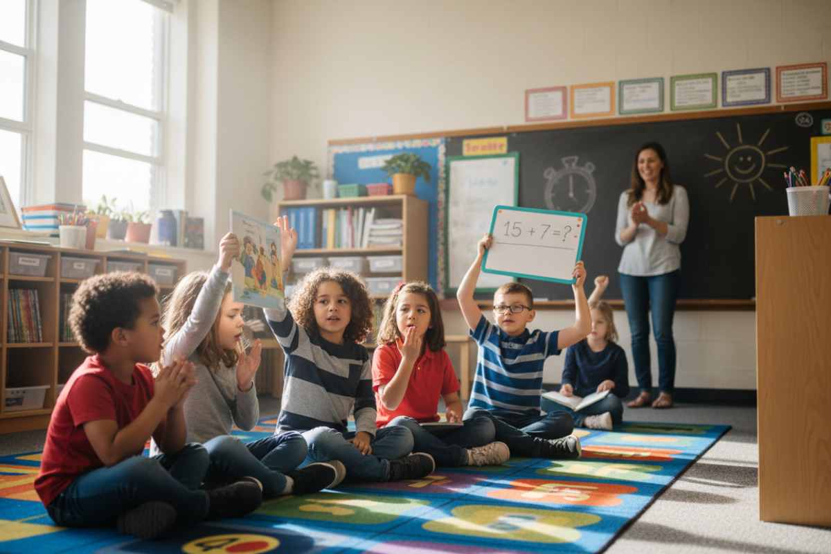 Alltagsszenen zeigen, wie kurze Lese-, Mathe- und Übergangsrituale Kinder in der zweiten Klasse verlässlich