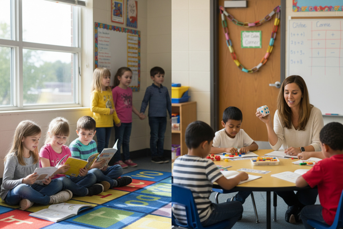 Alltagsszenen zeigen, wie kurze Lese-, Mathe- und Übergangsrituale Kinder in der zweiten Klasse verlässlich