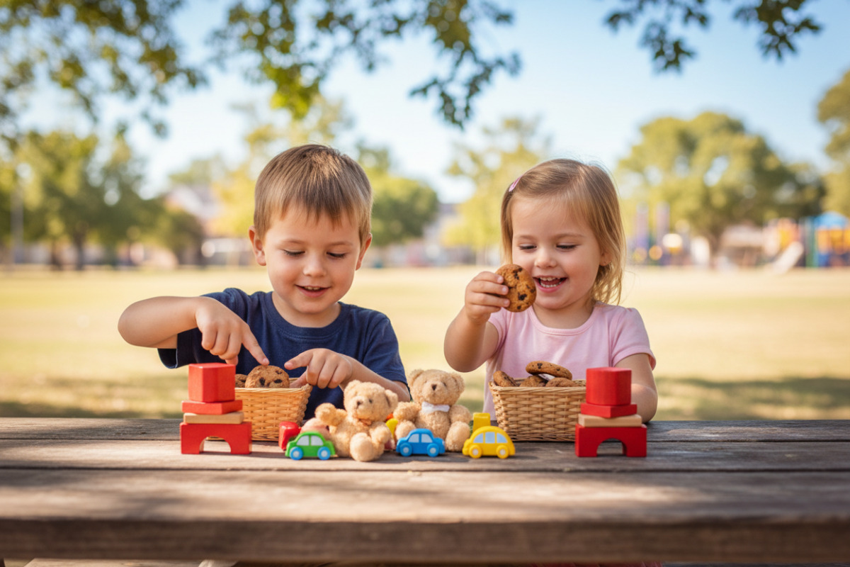 Abb. Mit konkreten Dingen wird teilen durch für Kinder sofort sichtbar.