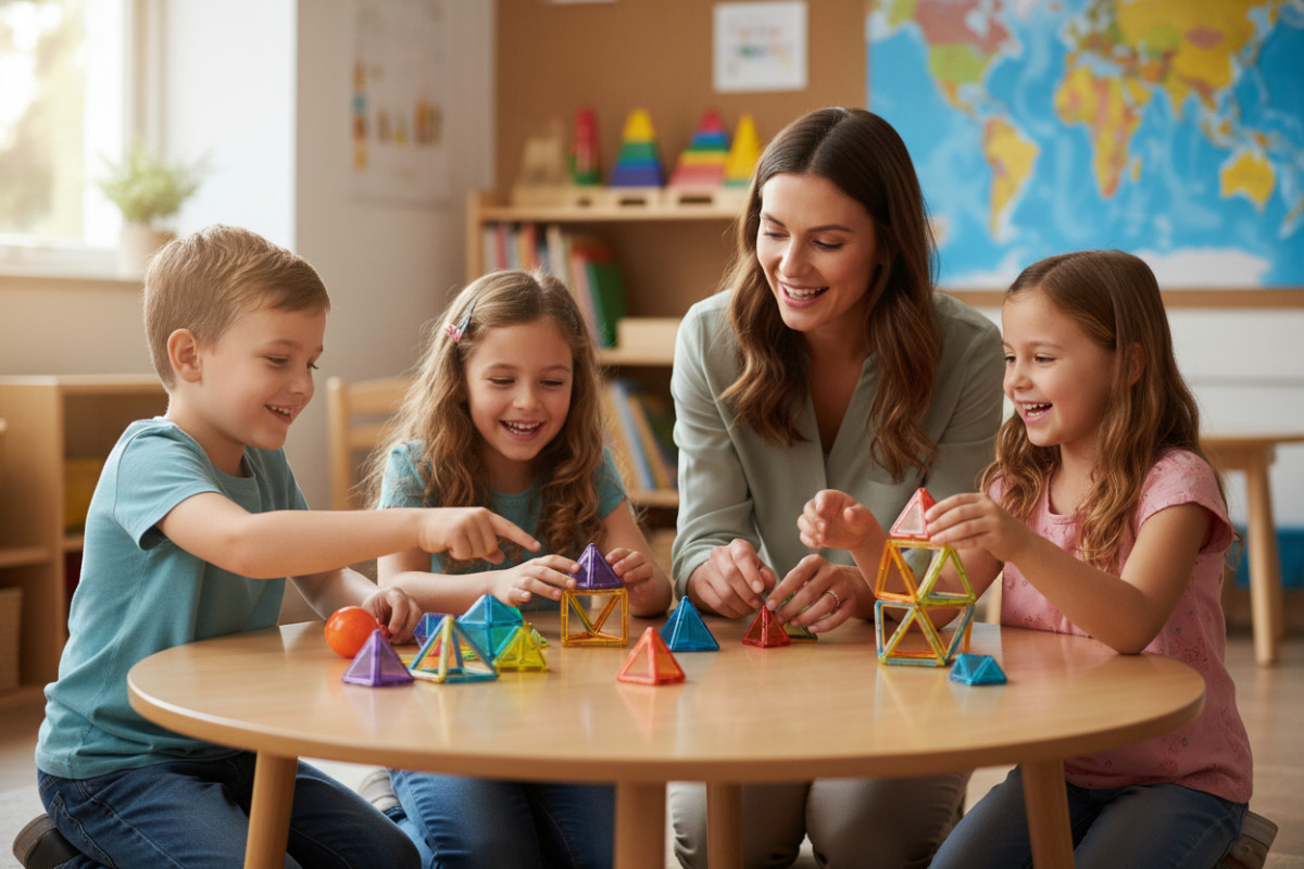 Abb. Gemeinsam Formen im Raum finden stärkt Sprache und Mathegefühl.
