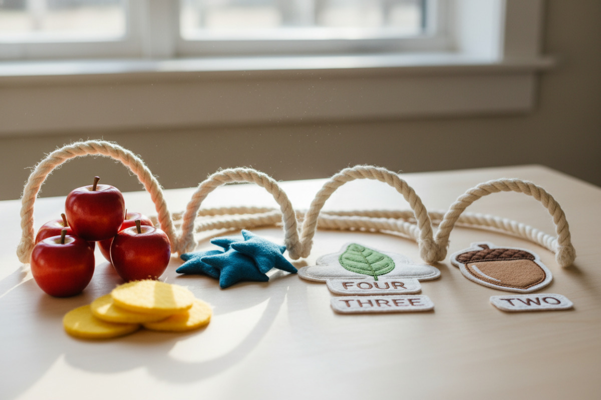 Abb. Sortieren und Zählen verbindet Mengen mit Zahlwörtern.