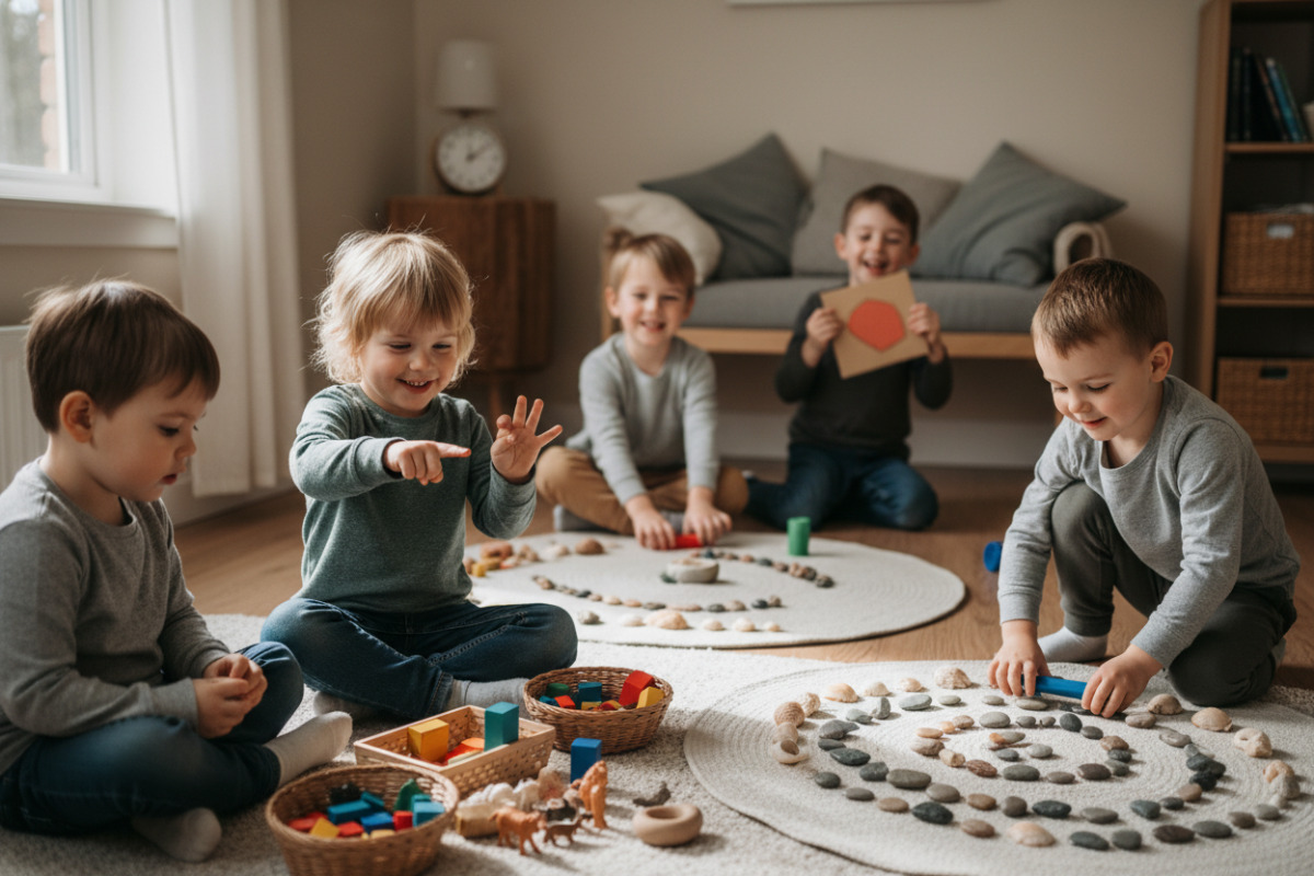 Alltagsnahe Mathe-Situationen zählen, spielen, ordnen, Formen finden und gemeinsam üben