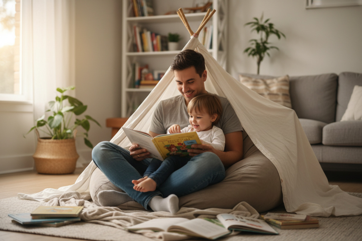 Abb. kurze Vorleseinsel im Alltag kann Nähe schaffen und Lust auf Geschichten wecken.