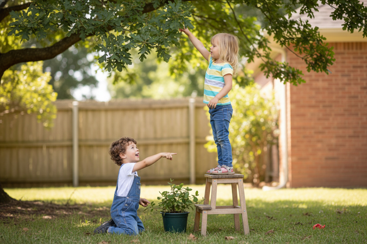 Abb. Kinder entdecken im Alltag, was höher und was niedriger ist.