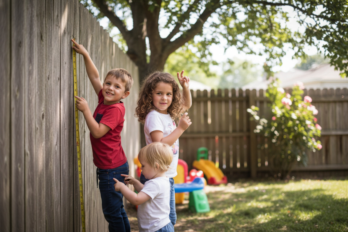 Die Bilder zeigen Alltagssituationen, in denen Kinder Höhe vergleichen, schätzen und sprachlich beschreiben.