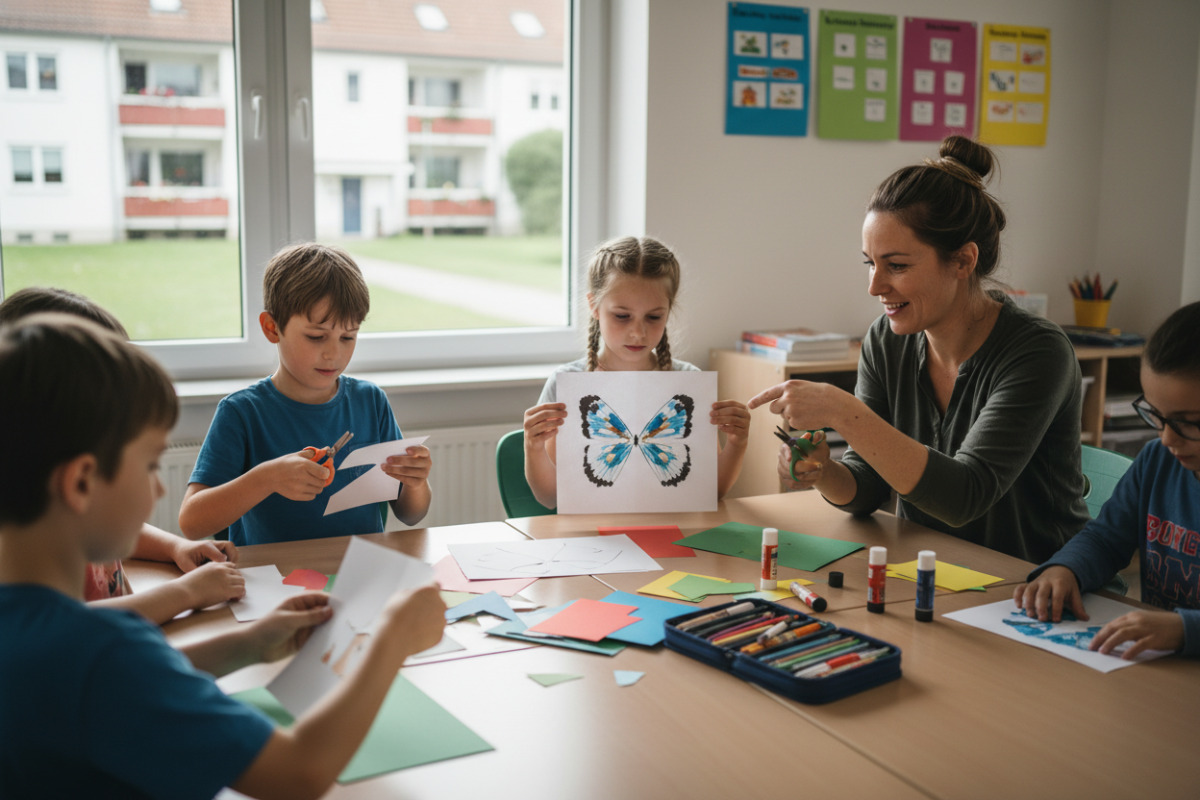 Abb. Falten, malen und ausschneiden sind einfache Wege, um Symmetrie begreifbar zu machen.