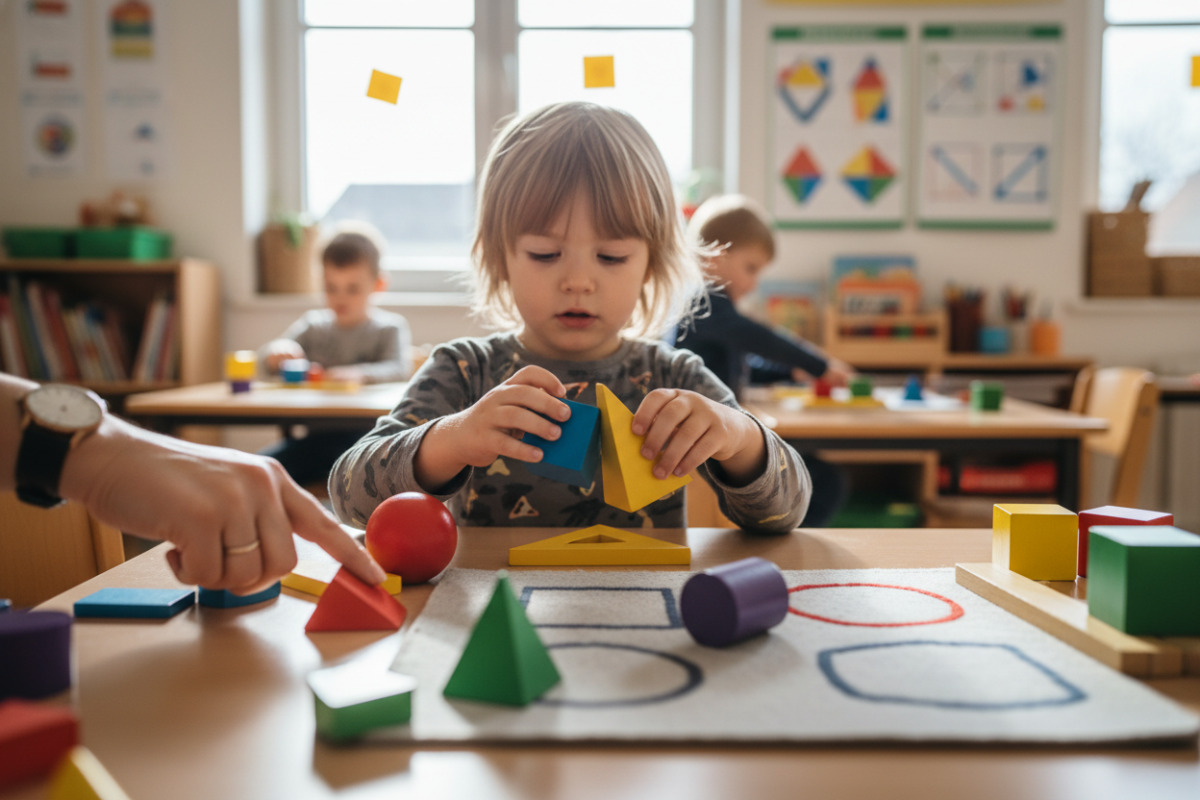 Abb. Geometrische Formen werden für Kinder greifbar, wenn sie gesehen, benannt und angefasst werden.