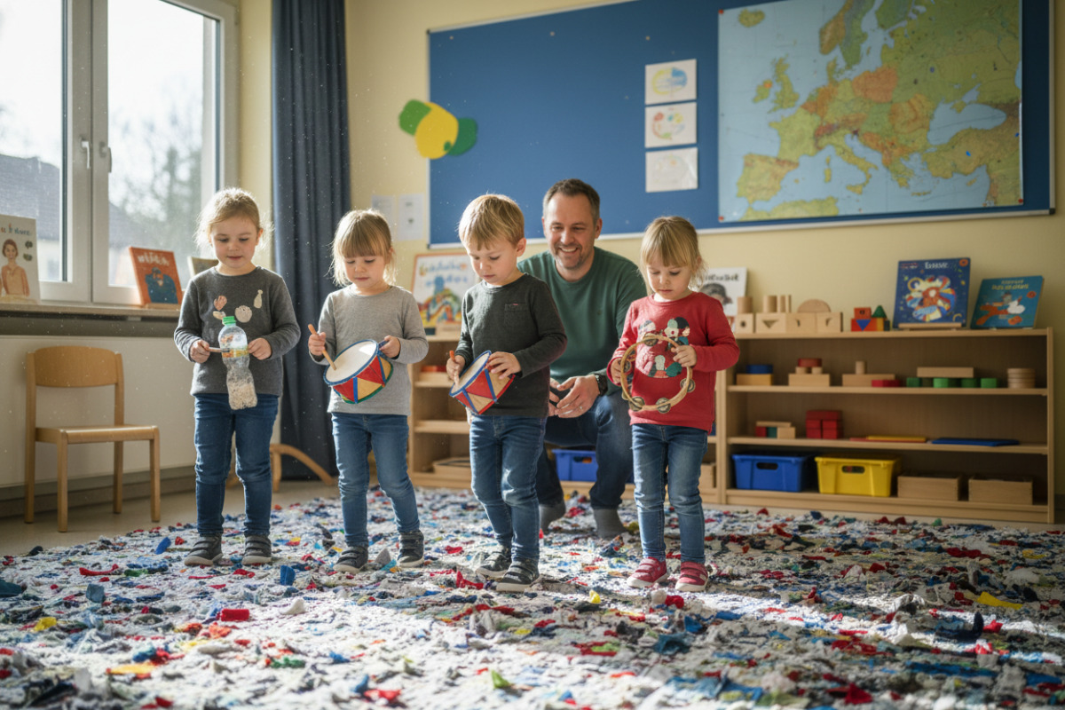 Die Bilder zeigen, wie Kinder mit kleinen, passenden Schritten, Alltagsmaterial und freundlicher Begleitung gute