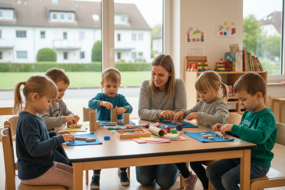 Die Bilder zeigen, wie Kinder mit kleinen, passenden Schritten, Alltagsmaterial und freundlicher Begleitung gute