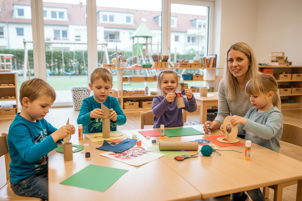 Die Bilder zeigen, wie Kinder mit kleinen, passenden Schritten, Alltagsmaterial und freundlicher Begleitung gute