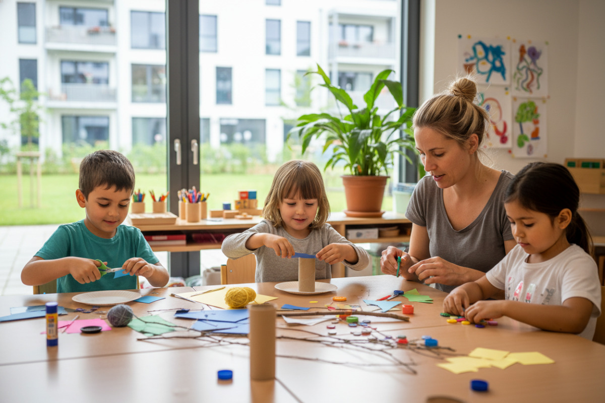 Die Bilder zeigen, wie Kinder mit kleinen, passenden Schritten, Alltagsmaterial und freundlicher Begleitung gute