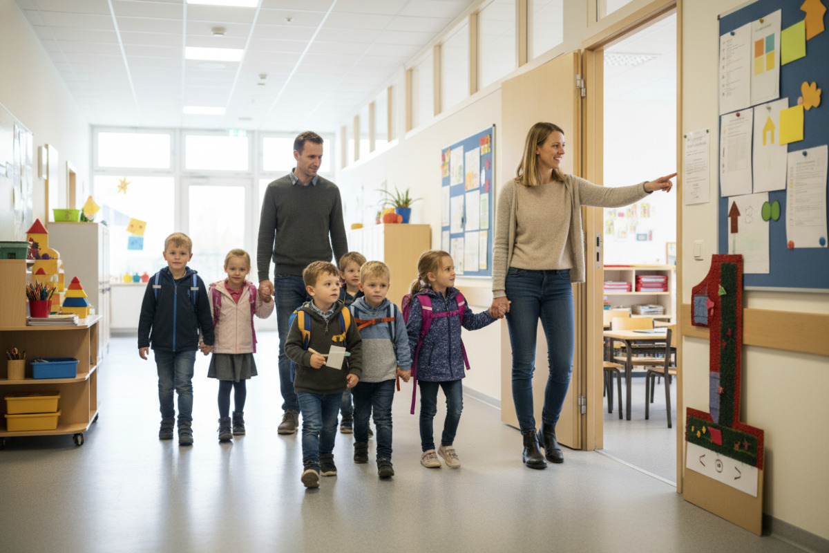 Abb. Kinder brauchen am Anfang Begleitung, weil Schule noch neu ist.