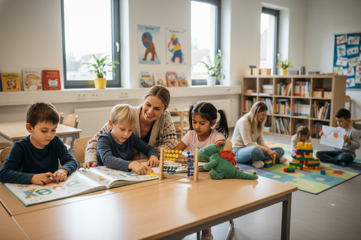 Die Bilder zeigen , ruhige Lernsituationen in der . Klasse lesen, zählen, begleiten, pausieren und gemeinsam Sicherheit