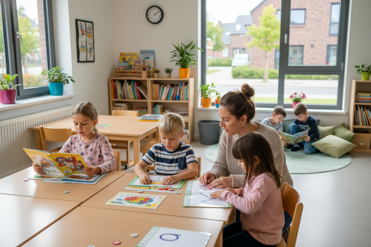 Die Bilder zeigen , ruhige Lernsituationen in der . Klasse lesen, zählen, begleiten, pausieren und gemeinsam Sicherheit