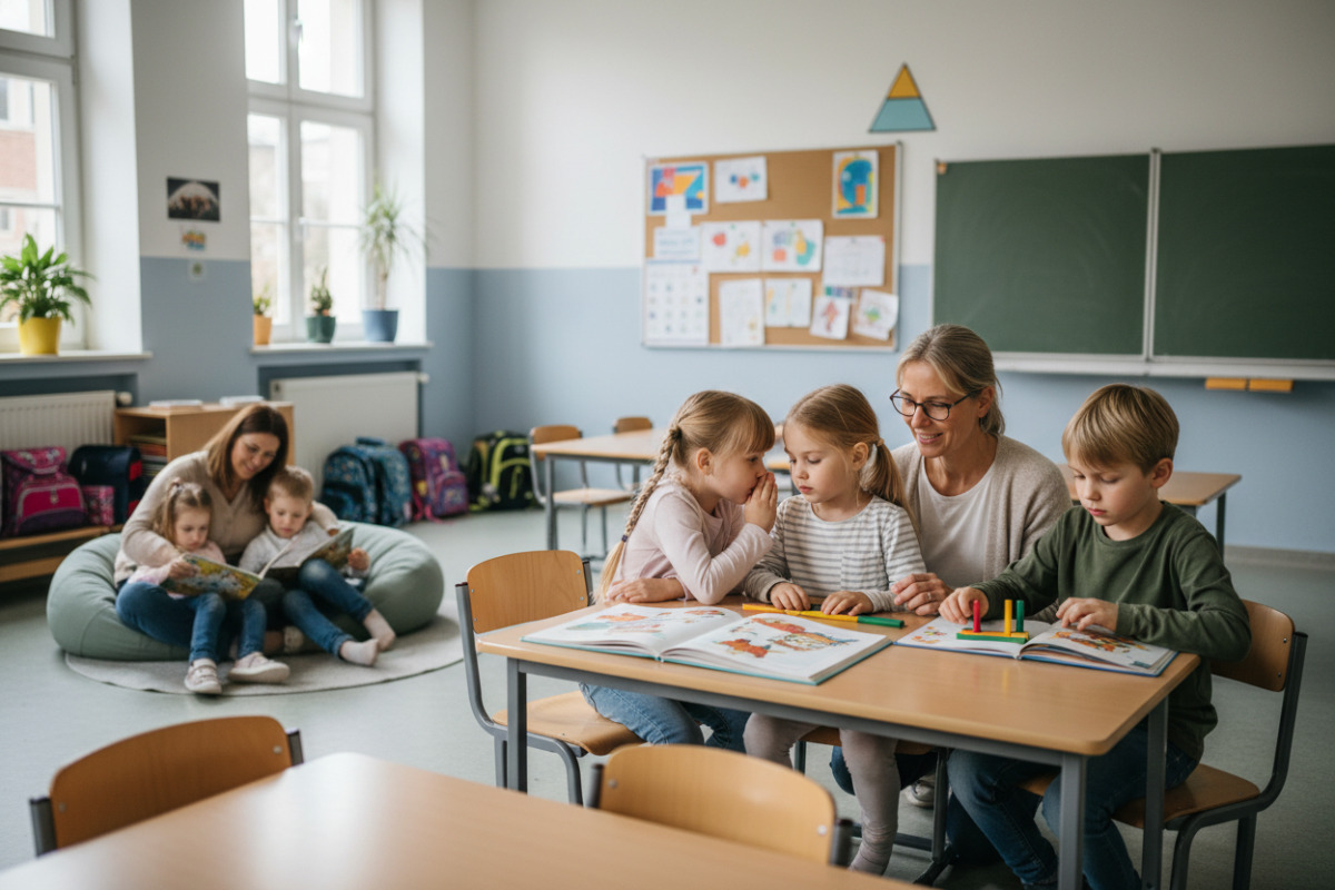Die Bilder zeigen , ruhige Lernsituationen in der . Klasse lesen, zählen, begleiten, pausieren und gemeinsam Sicherheit