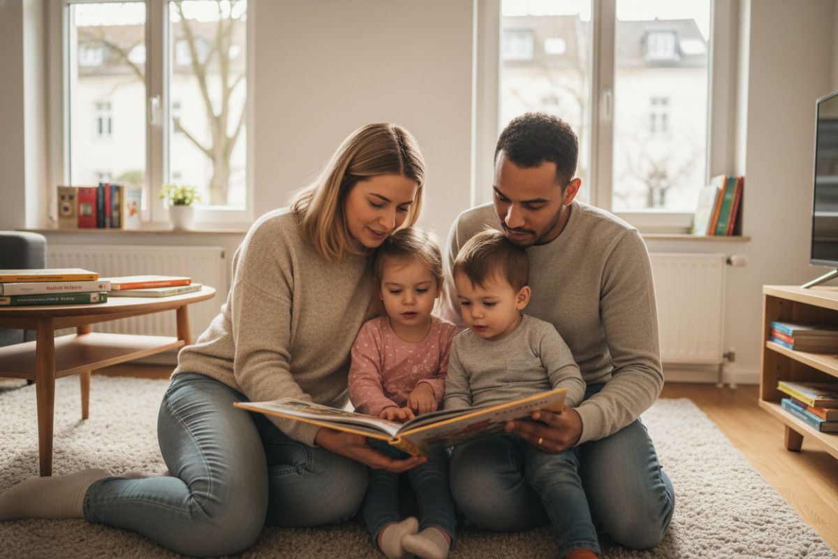 Abb. Gemeinsames Anschauen von Büchern schafft Nähe und weckt Neugier auf Geschichten.