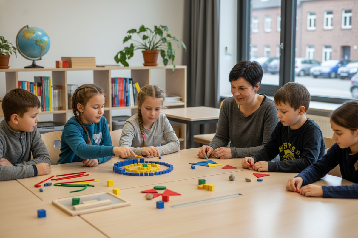 Abb. Mit kleinen Materialien werden aus abstrakten Aufgaben sichtbare Muster.