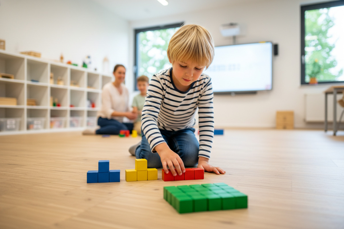 Die Bilder zeigen, wie Kinder Multiplikation mit Material, Bewegung, Spielen und alltagsnahen Aufgaben Schritt für