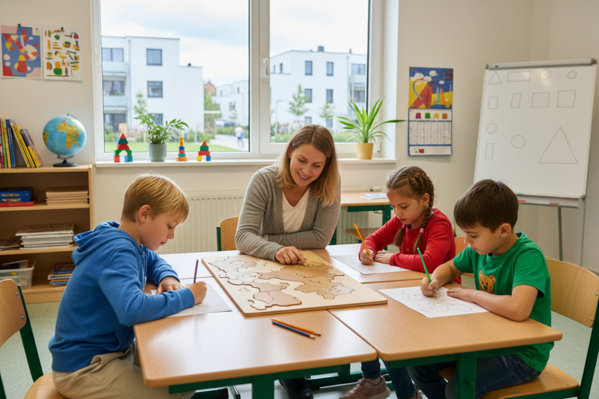 Die Bilder zeigen Alltagssituationen, in denen Grundschulkinder mit Ruhe, Struktur und kleinen Schritten lernen können.