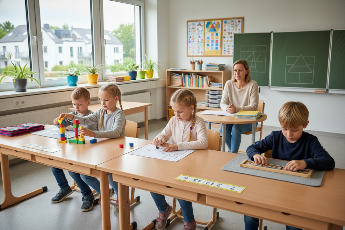 Die Bilder zeigen Alltagssituationen, in denen Grundschulkinder mit Ruhe, Struktur und kleinen Schritten lernen können.