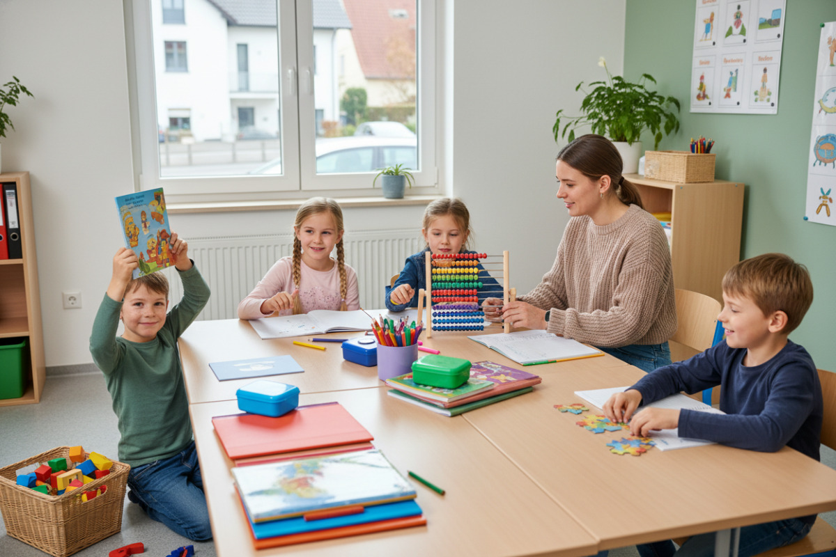 Kurze, freundliche Lernmomente im Alltag zeigen, wie Lesen, Rechnen, Pausen und kleine Rituale Kinder in der .