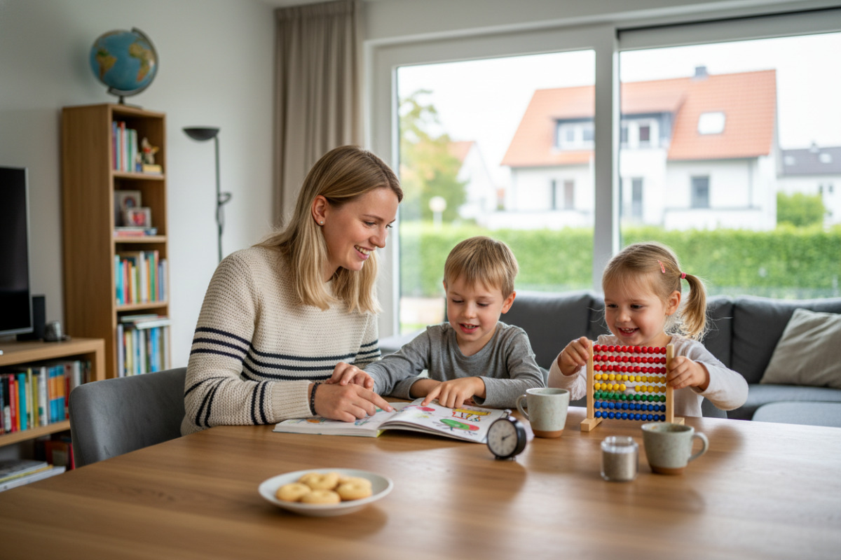 Kurze, freundliche Lernmomente im Alltag zeigen, wie Lesen, Rechnen, Pausen und kleine Rituale Kinder in der .
