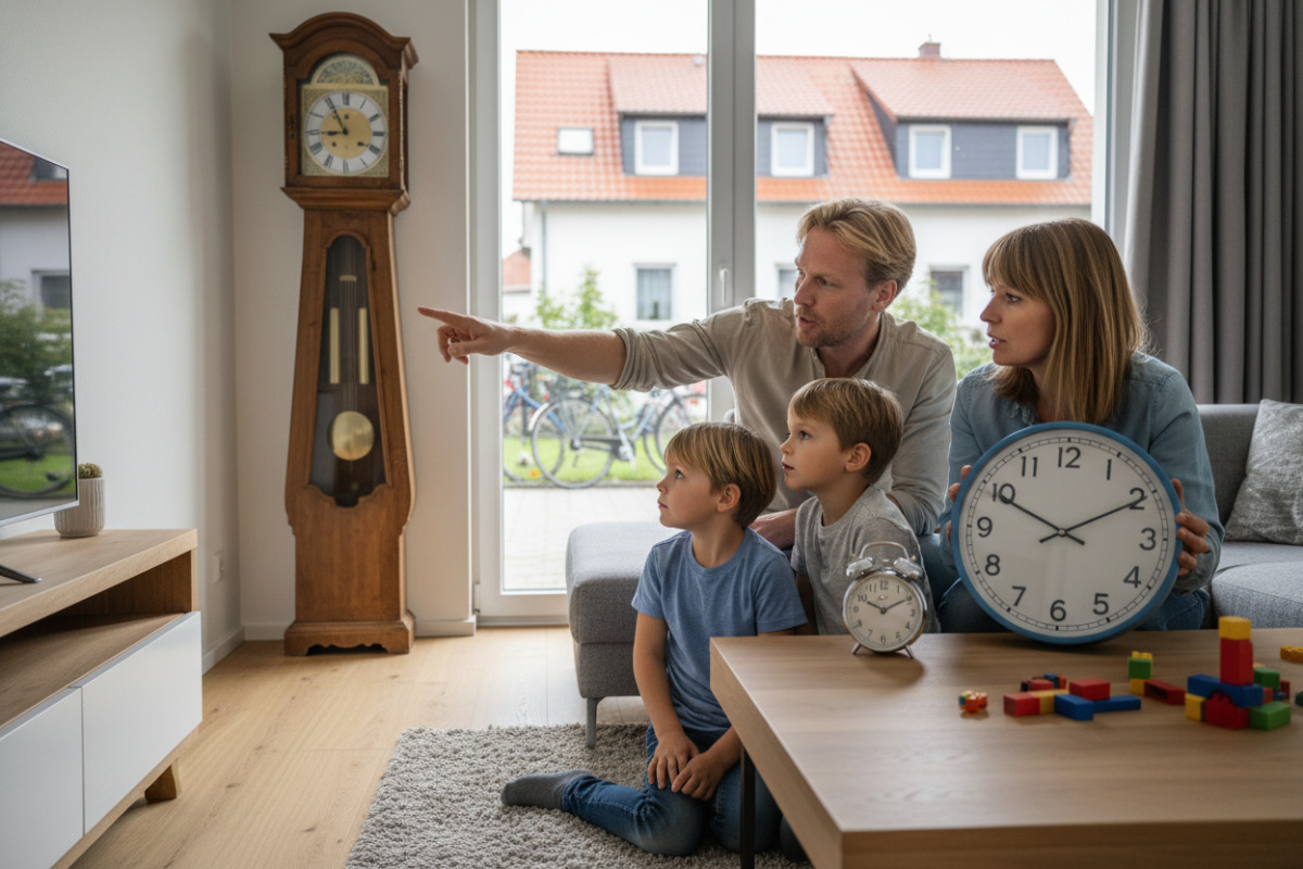 Abb. Gemeinsam auf echte Uhr zu schauen macht abstrakte Zeit greifbarer.