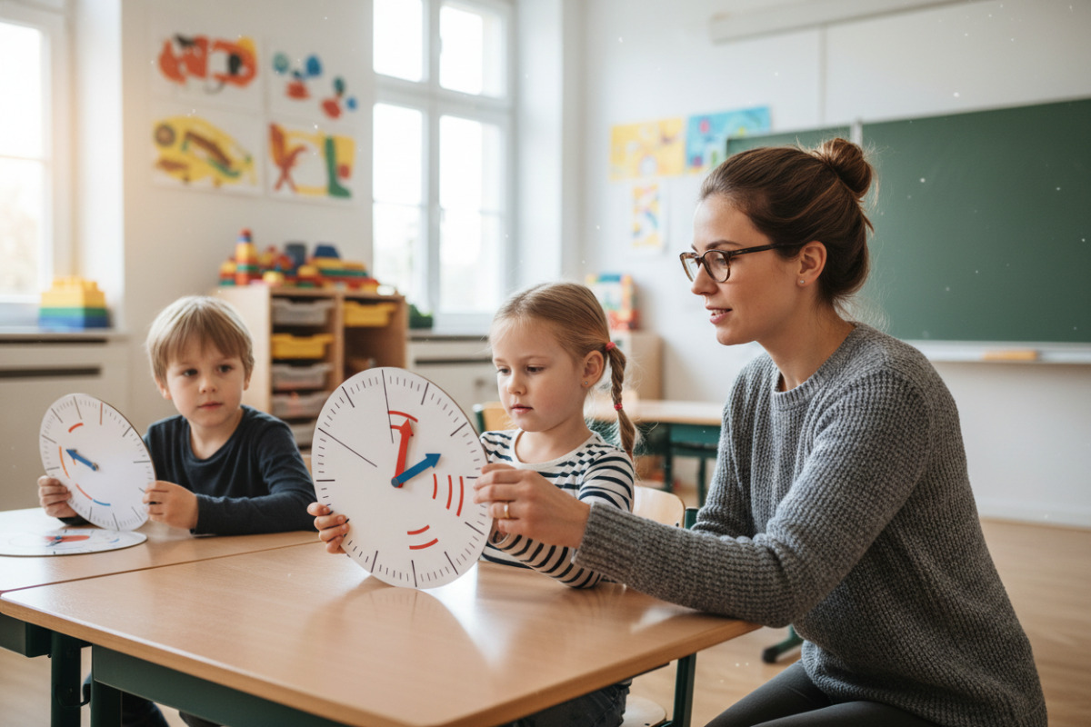 Abb. Mit beweglichen Zeigern lassen sich Uhrzeiten Schritt für Schritt verstehen.
