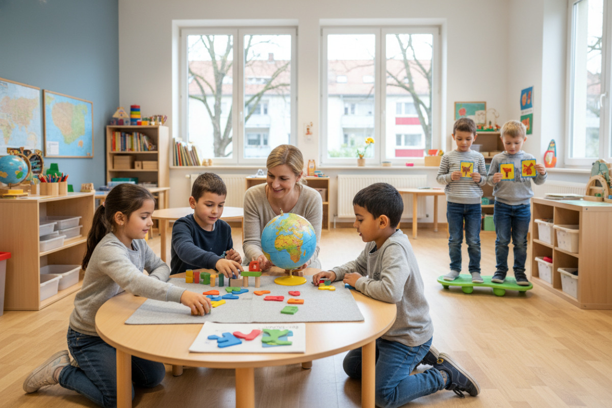 Alltagsszenen zeigen, wie Kinder in ruhiger Atmosphäre, mit Bewegung und anschaulichen Materialien leichter lernen