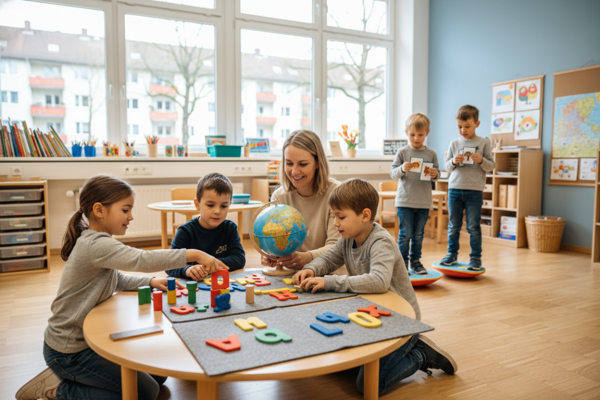 Alltagsszenen zeigen, wie Kinder in ruhiger Atmosphäre, mit Bewegung und anschaulichen Materialien leichter lernen