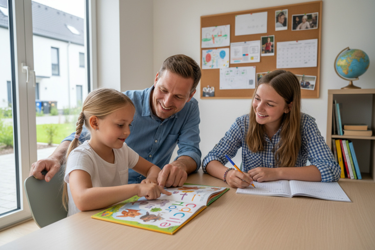 Die Bilder zeigen, wie Lernen von der Grundschule bis zur Oberstufe durch Beziehung, Übung und Alltagssituationen