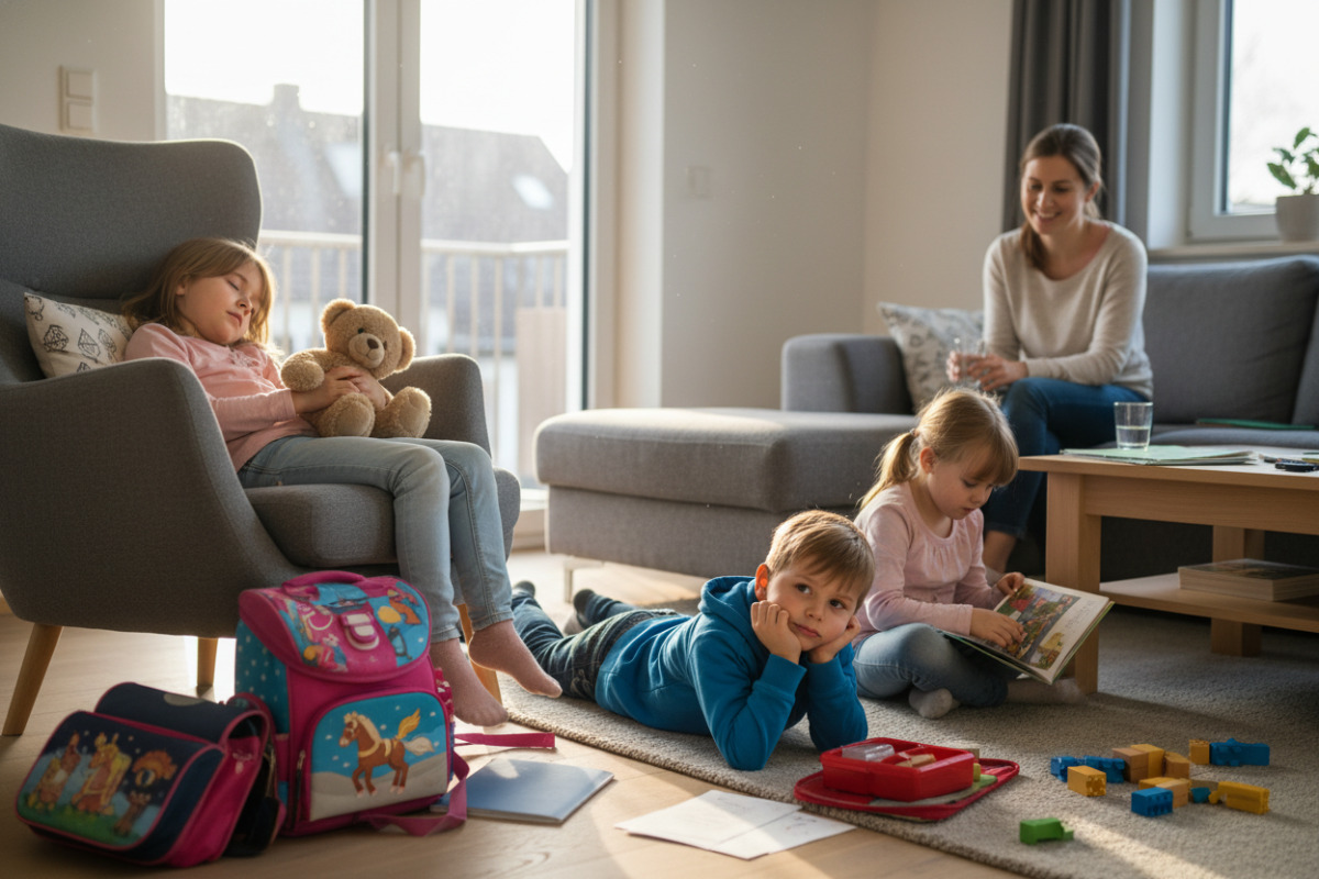 Abb. Nach langen Schultag brauchen Erstklässler zuerst Entlastung statt sofortiger Leistung.