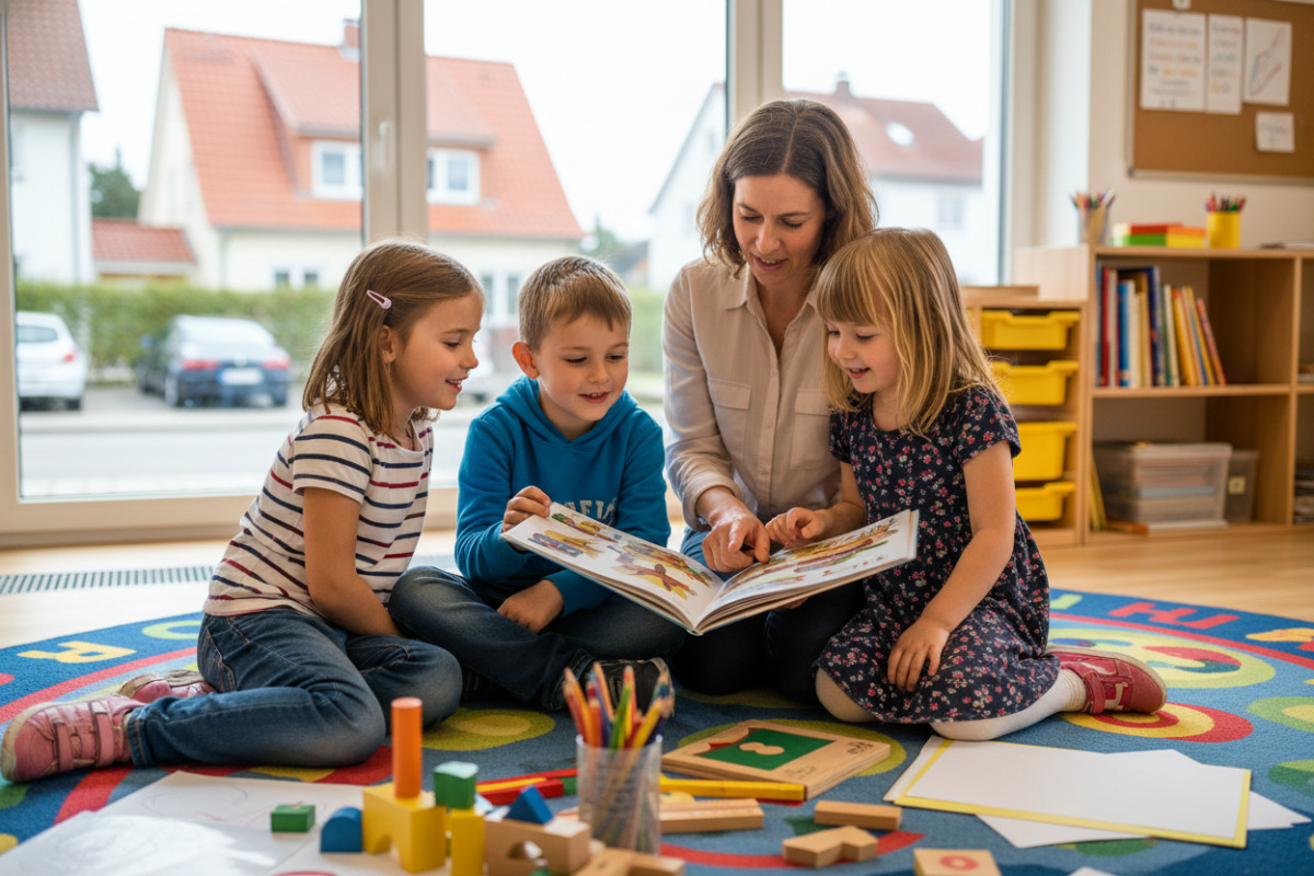 Abb. Gemeinsames Lesen in kleinen Portionen stärkt Sicherheit und Freude am Entdecken von Wörtern.