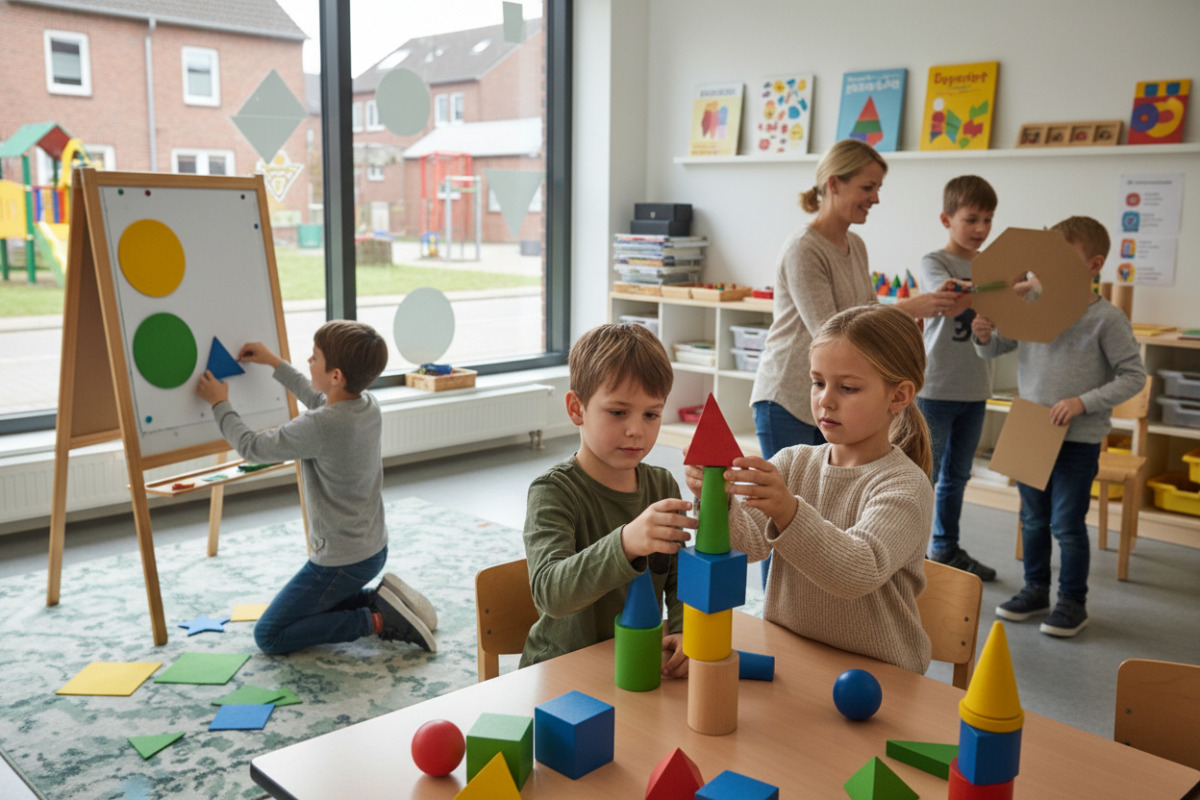 Kinder begegnen geometrischen Formen beim Spielen, Basteln, Bauen und im Alltag auf ganz natürliche Weise.