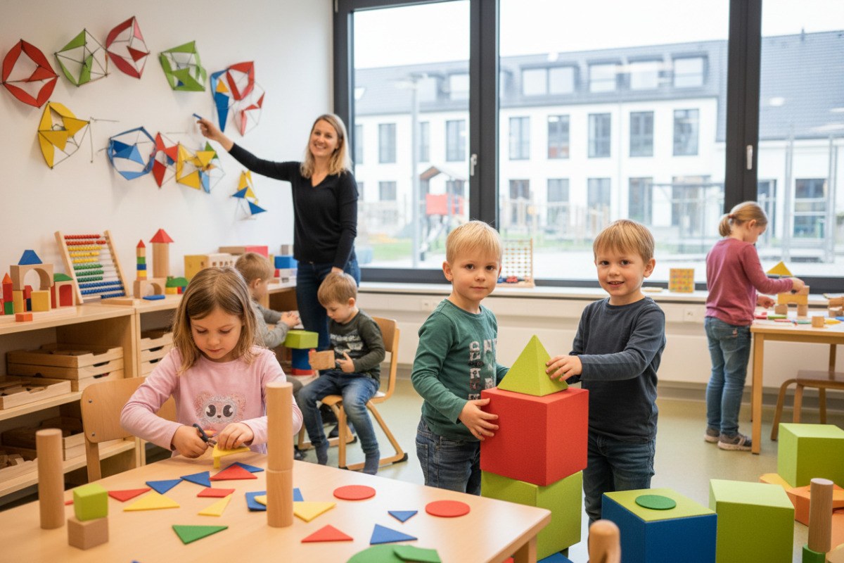 Kinder begegnen geometrischen Formen beim Spielen, Basteln, Bauen und im Alltag auf ganz natürliche Weise.