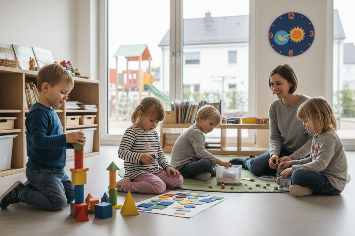 Kinder begegnen geometrischen Formen beim Spielen, Basteln, Bauen und im Alltag auf ganz natürliche Weise.