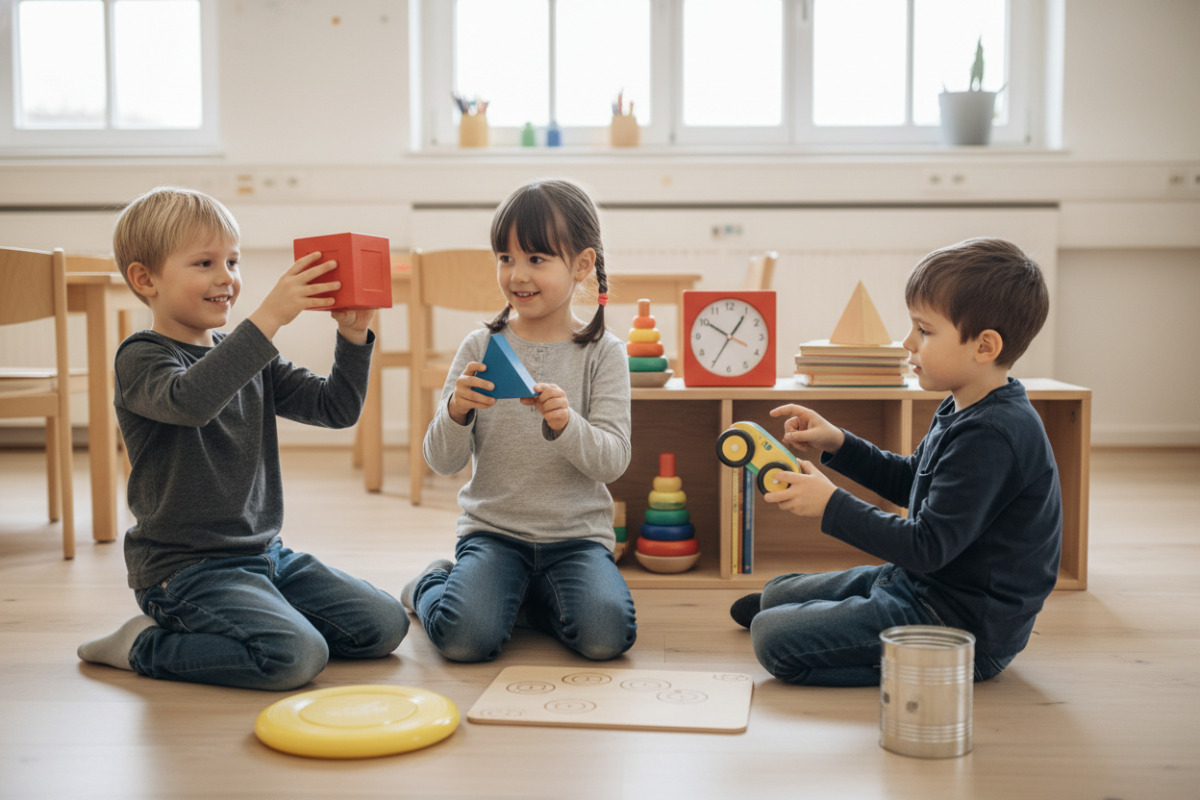 Alltagsgegenstände und Spielsituationen zeigen, wie Kinder geometrische Formen in ihrer Umgebung erkennen und benennen