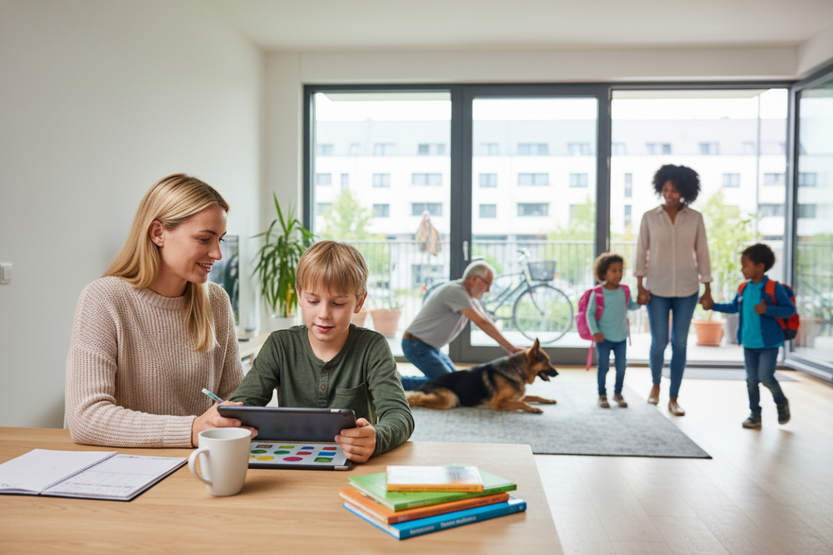 Die Bilder zeigen, wie kurze Lernphasen, Alltagshilfen, Bewegung und ruhige Begleitung gemeinsam freundliche